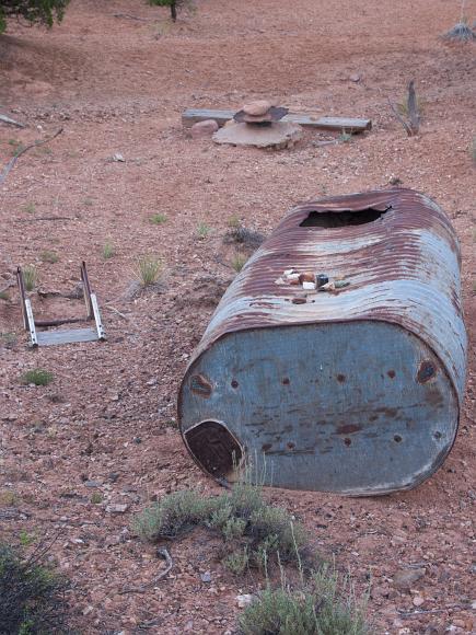 Abandoned tank with petrified wood near the Garden of the Gods near Santa Fe New Mexico