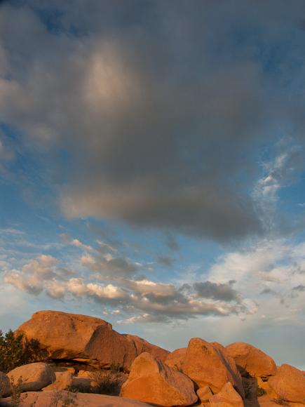 Sunset sky and orange sandstone rocks in the Garden of the Gods near Cerrillos New Mexico
